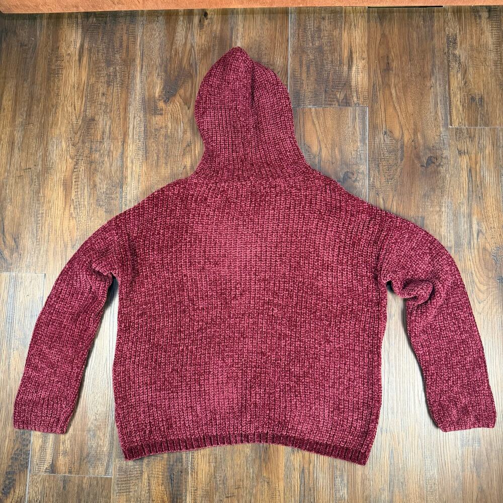 True Craft XL soft chenille hoodie pullover sweater burgundy - Picture 2 of 8
